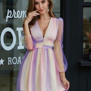 Plunging Neck Colorful Mesh dress